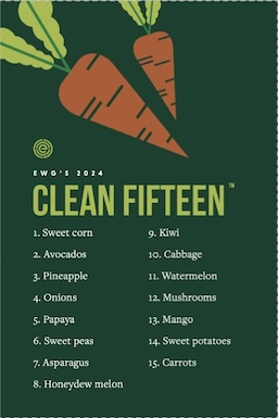 The Environmental Working Group's — The Clean 15. Click to enlarge the printer-ready version of The Clean 15. Use it at the grocery store, or put it up on the fridge.